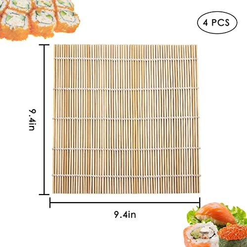 Leefone 4 PCs 9,5 x 9,5 Sushi de sushi de bambu natural