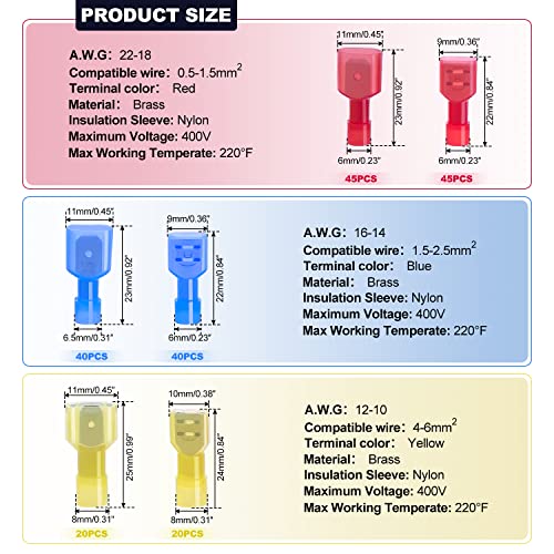 Conectores de Spade de nylon TWIDEC/210pcs Kit 22-10 Medidor Desconectar rápido Kit de variedade de variedade de arames de