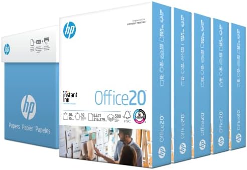 Papel da impressora HP | 8,5 x 11 papel | Escritório 20 lb | 5 estojo de resam - 2500 folhas | 92 Bright | Certificado nos