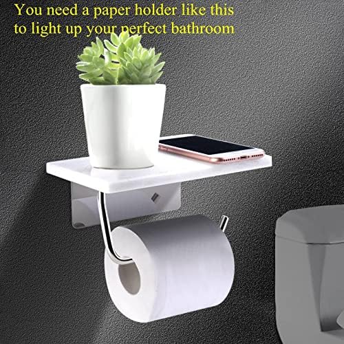 Suporte de papel higiênico com prateleira de mármore natural para banheiro banheiro, suporte de rolo de lenço de papel montado