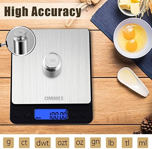 Escala de alimentos de Chwares, escala de cozinha recarregável com bandejas 500g/0,01g, tare função grama de peso digital e oz para