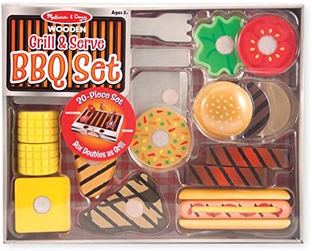 Melissa & Doug Grill e Sirt BBQ Conjunto - Plancar de madeira e acessórios