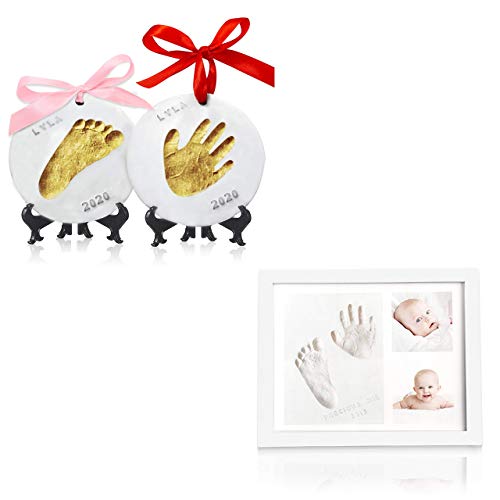 Baby Handprint e pegada Kit de ornamentos e molduras fotográficas - estampas de bebê personalizadas Ornamento e kit de molduras
