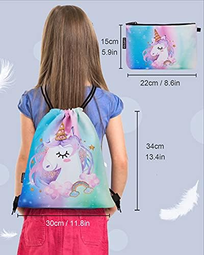 Livacasa 10pcs UNICORN Gifts for Girls, sacolas de cordão de unicórnio Bolsa de maquiagem com colar/bolsa/cabelo/pulseira, presente