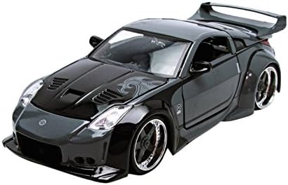 D.K. Nissan 350z Black Fast N Furious filme 1/24 por Jada 97172 Design de cinza de corpo inteiro e capuz preto