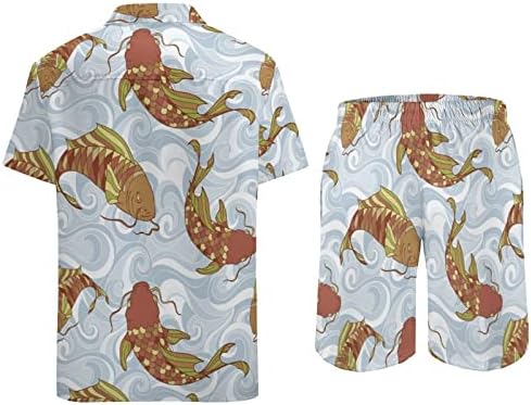 Peixe asiático Koi Men 2 Peças Conjunto havaiano Button-Down Shirve Shirts Calças de praia Faixa Fit Fit
