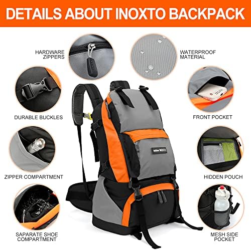 Inoxto 40l Caminhando Backping Backpack com capa de chuva impermeável para homens, mochila esportiva ao ar livre para escalar