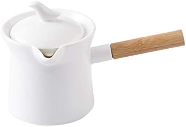 Cujux Ceramic Milk Warter Pot com tampa, maçaneta de madeira longa, frigideira de café em casa, panela de comida de bebê sólida,