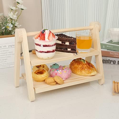 Posto de exibição de cupcakes de madeira, bandeja de sobremesas em camadas, bandeja de decoração de 2 camadas 、 cosméticos