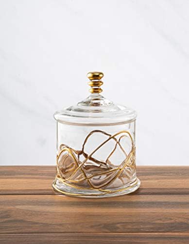 Jarra de biscoito de armazenamento de vidro e tampa de vidro- design de ouro de 14 karat no jar- 8,5 h