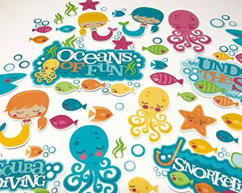 Die Cuts & Paper Set - Under the Sea - Por Miss Kate Cuttables - 16 folhas de papel especial de 12 x12 e mais de 60 cortes de matrizes