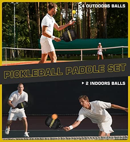 Vatid Pickleball Paddles, conjunto de pickleball de 2 raquetes de grafite com aperto de conforto de almofada, 4 bolas de picles ao ar
