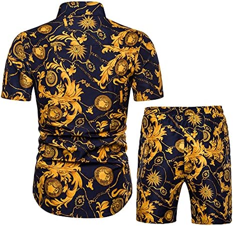Camisa de manga curta e shorts masculinos de Bebuerrg Mestes de shorts Summer 2 peças Button casual Down Down Hawaiian