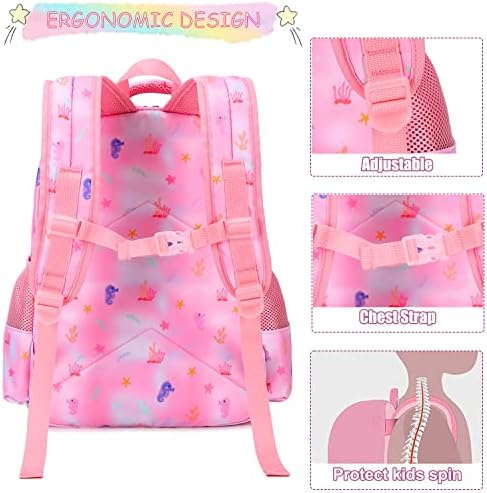 Mochila para meninas mochila de sereia com lancheira caixa de lápis Backpack Backpack Girls Glãe -infância Bookbag Sacos