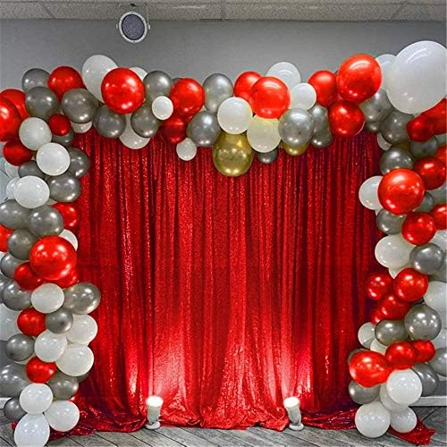 Cortina de cenário vermelho 2 painéis de 2ftx8ft cortinas de pano de pano de lantejoulas vermelhas cortinas de glitter vermelho