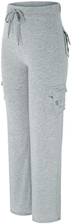 Calça de moletom da cintura elástica feminino calça de carga casual calça de corredor de cintura alta solta ao ar livre calça longa