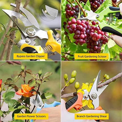 9 PCs Garden Prighing tesouras lâminas de aço inoxidável, tesouras de jardim para serviço pesado, ferramentas de jardinagem se secam
