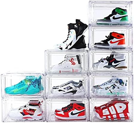 10 caixas de sapatos de embalagem empilhável transparente, caixas de armazenamento de calçados grandes, caixas de calçados