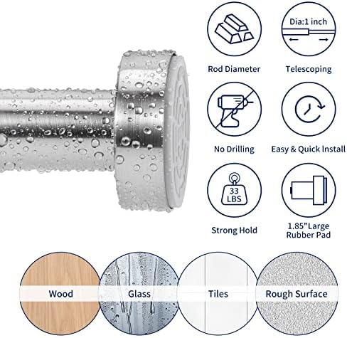 YNL 2 Pacote de cortina de chuveiro hastes de tensão-sem broca, nunca enferruja, hastes de tensão de mola não deslizantes para