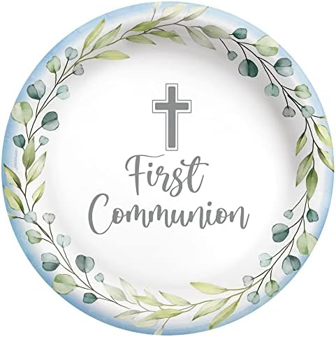 Martha's Goat First Communion Blue Party Supplies para 20 pessoas | Placas de papel e guardanapos | Design religioso inspirador