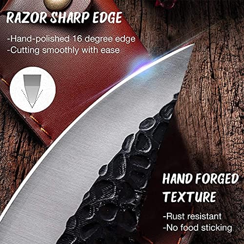 Huusk colecionável pacote de facas Japão e faca de cuteira de carne esculpida mão forjada com bainha de couro e