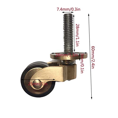 Rodas de rodízio de 4pcs, rodas giratórias de bronze, mobiliário de 1 polegada Recebedores de mobília 360 ° Rotativo