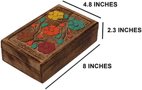 ETROVES 8X5 Organizador de jóias de madeira artesanal de madeira Caixa de lembrança esculpida à mão Caixa de utilidade/exibição