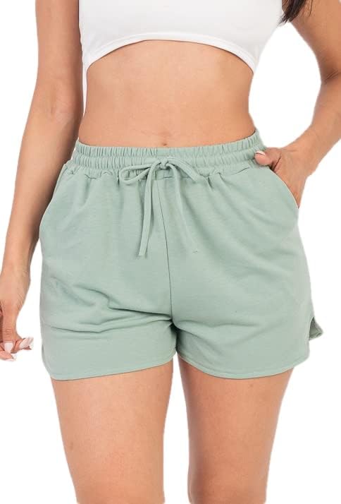 Shorts Terry francês de Edgelulu - Cantura elástica de cintura elástica de cordão macio