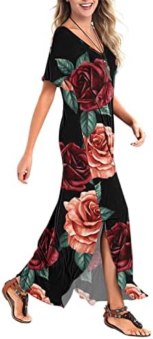 Vestidos para mulheres estampa floral Manga curta V pescoço de verão casual maternidade maxi vestido longo fenda de fenda