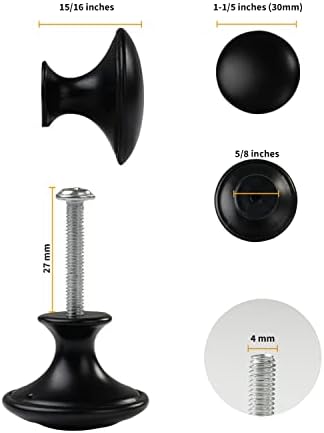 Botões de gabinete preto mohern, 30 pcs de 1-1/5 polegadas de armário de cozinha, botões pretos para armários, botões