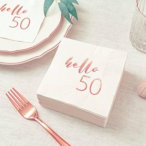 Crisky Rose Gold Hello Hello 50 Cocktail Nudabins for Women 50th Birthday Decorations, 3-Ply 50th Aniversário Disponicable