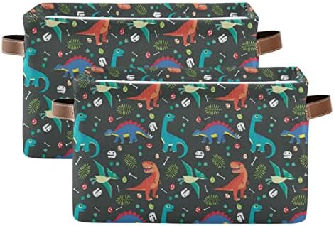 Xigua Dinosaur Storage Bin Canvas Square Storage Basket com alças para casa, escritório, livros, berçário, brinquedos