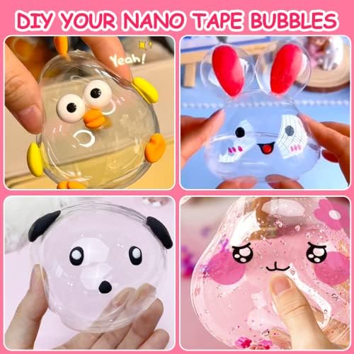 Pamkol Nano Tape Bubbles, Balões Super Elastic Bubble, Bubble de plástico de fita dupla face com 10pcs Straw, Nosttalgia Presentes