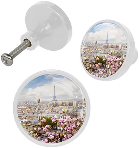 Guerotkr 4 PCs, alças de armário, botões de armário, botões de cômodos, alças para armários e gavetas, torre Eiffel