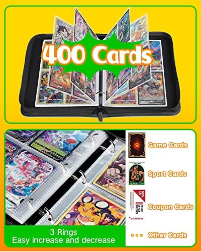 Card de 4 bolsos com mangas removíveis, álbuns de cartão de negociação Livro Case colecionador 400 Cards para TCG, cartão