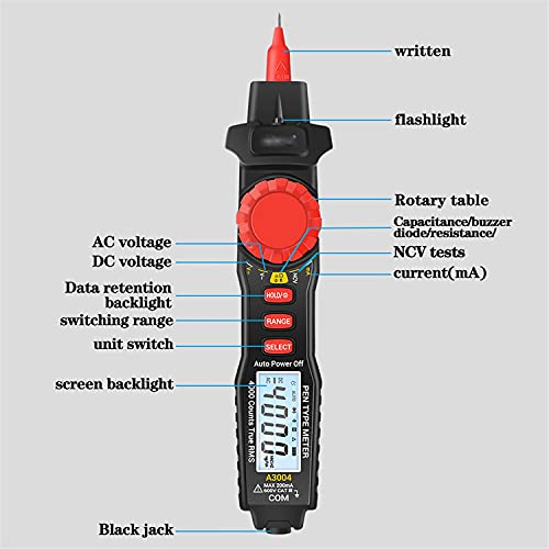 Quul Multímetro Tipo de caneta Medidor 4000 contagens não contato CA/CC DC TOLTAGEM CAPACITANCE DIODE Continuity Tester Tool