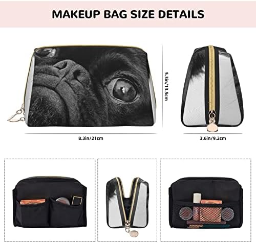 Bolsa de maquiagem de couro de cachorro preta fofa, bolsa de maquiagem de maquiagem portátil Bolsa de maquiagem portátil Ladies Girls