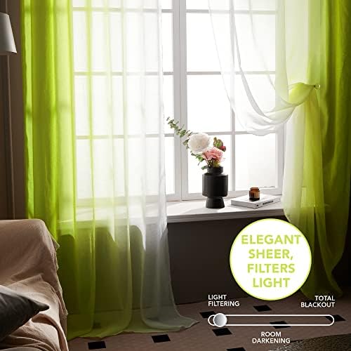 Deconovo Green ombre cortinas puras - 2 painéis, 52x72 polegadas, cortinas semi -voil de uma sala de estar para crianças