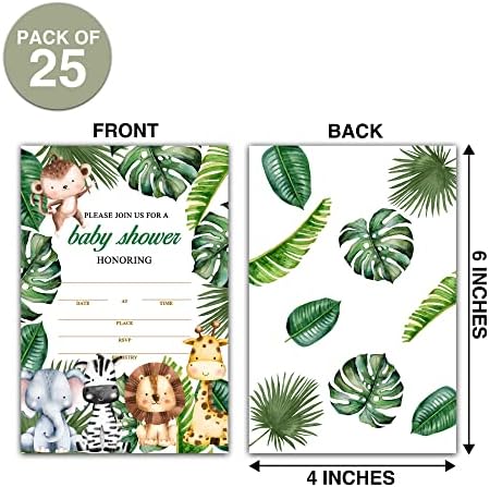 25 animais Safari Cards de convite para chá de bebê com envelopes - Woodland Baby Gênero Convites de festa para adultos