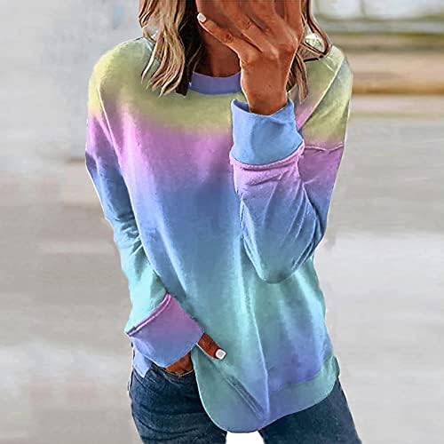 Swrowesi Mulheres coloridas bloco de manga longa Crewneck Sweatshirt Spring Autumn Tops Tops de pulôver fino