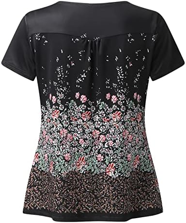 Túnica feminina Tops Floral camisa camisa de verão de manga curta V blusas de pescoço esvoaçam camisas casuais botões da moda t camisetas