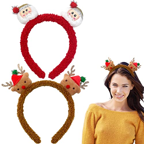 2pcs Bandas de Natal, Xmas de cabelos fofos Elk Antlers Papai Noel