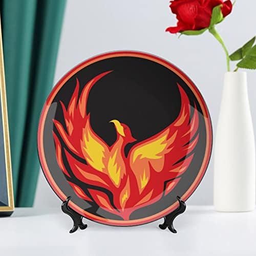 Fogo Phoenix Placa decorativa Placa de cerâmica redonda Placa China com exibição Stand para decoração de casamento