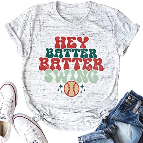 Camise de beisebol feminino ei ei batedor letra de swing ritmo de camiseta de camiseta casual de manga curta