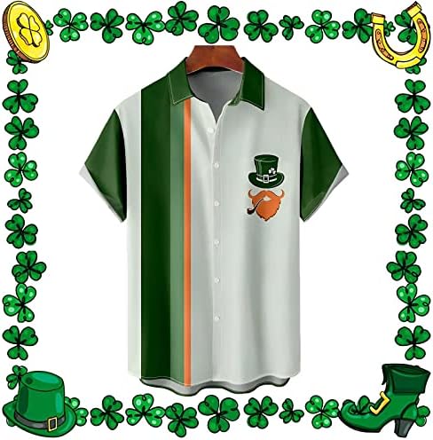 Wocachi St. Patrick's Day Mens Button Down Down Diretas de manga curta Tops de praia casual Green Green Plus Size Bowling Shirt