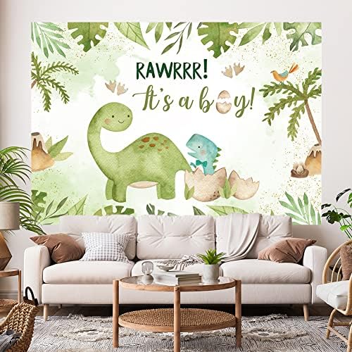 Hilioens 7 × 5ft Dinosaur Baby Shower Backdrop É um garoto recém