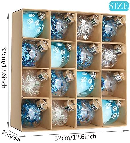 Valery Madelyn 16ct 80mm Winter deseja ornamentos de bola de Natal de prata e azul de Natal, enfeites de árvore de Natal transparentes