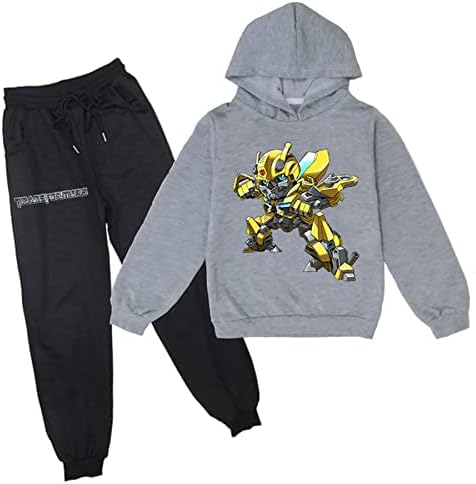 Koniee Kids Transformers Hoodies de pulôver e calças de moletom de manga longa com capuz de maiús