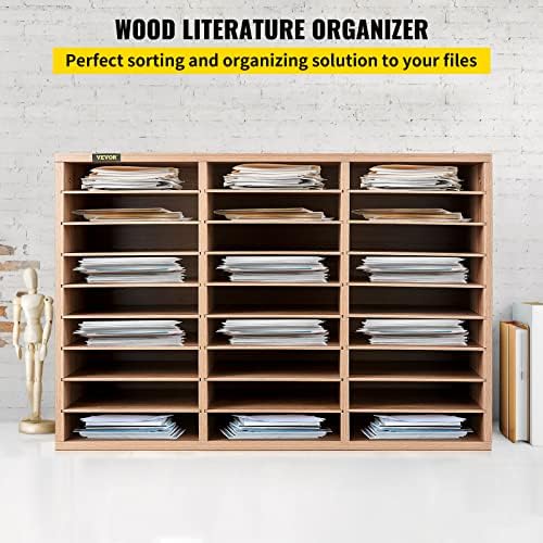 Vevor 27 Compartamentos Organizador de literatura de madeira, prateleiras ajustáveis, centro de correio de fibra de densidade
