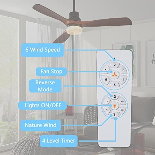 Ventiladores de teto LovMor 52 ”com luzes, controle remoto DC de 6 velocidades, ventilador de teto de madeira clássica externa